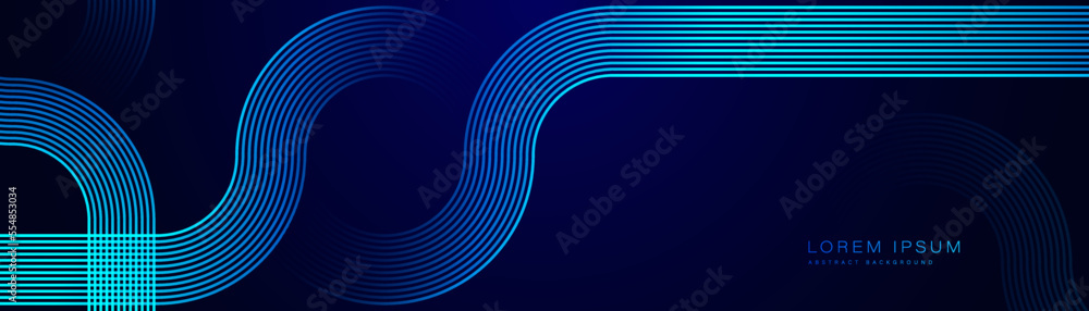 Canvas Prints abstract dark blue gradient horizontal banner background with glowing circle lines. geometric stripe