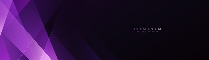 Abstract dark horizontal banner background with purple geometric diagonal overlay layer. Modern futuristic triangle design. Space for your text. Suit for poster, banner, cover, header, website, flyer