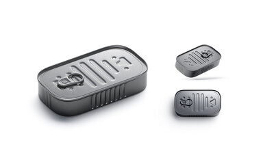 Blank black aluminum sardine conserve can mockup, different views