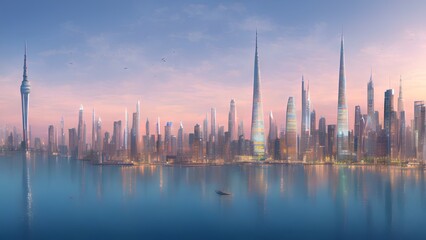 Fototapeta na wymiar Generative AI,panoramic view of city buildings against sky