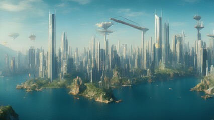 Obraz premium Generative AI,panoramic view of buildings in city against sky