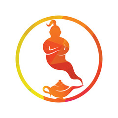 Genie with lamp logo designs vector. Genie and lam logo concept.