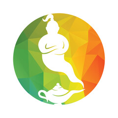 Genie with lamp logo designs vector. Genie and lam logo concept.