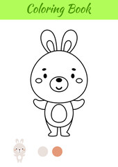 Coloring page happy hare. Coloring book for kids. Educational activity for preschool years kids and toddlers with cute animal. Vector illustration
