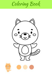 Coloring page happy cat. Coloring book for kids. Educational activity for preschool years kids and toddlers with cute animal. Vector illustration