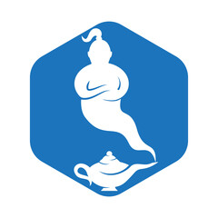Genie with lamp logo designs vector. Genie and lam logo concept.