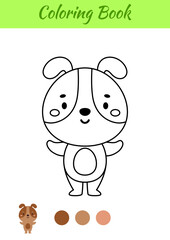 Coloring page happy dog. Coloring book for kids. Educational activity for preschool years kids and toddlers with cute animal. Vector illustration