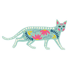 Dia de los Muertos cat vector illustration in flat color design