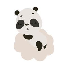 Cute little panda sleeping on cloud. Cartoon animal character for kids t-shirt, nursery decoration, baby shower, greeting cards, invitations, house interior. Vector stock illustration