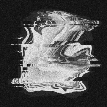 Black and white glitch abstract blob science marble data diagram with vintage retro noise grain texture