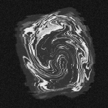 Black and white glitch abstract blob science marble data diagram with vintage retro noise grain texture