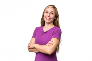 Young blonde woman over isolated background with arms crossed and looking forward