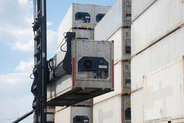 Reefer container depot as losgistics and shipping concept.