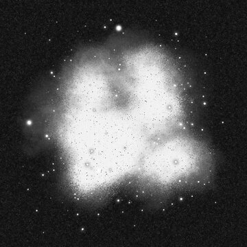 Black and white abstract glowing star cloud nebula with graph diagram with vintage retro noise grain texture