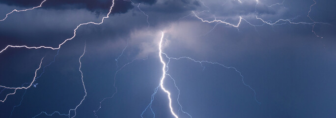 Thunder, lightnings and rain on stormy summer night	