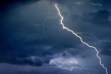 Thunder, lightnings and rain on stormy summer night	