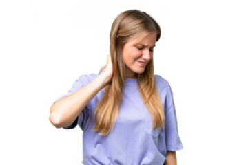 Young beautiful woman over isolated background with neckache