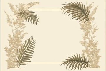 Fototapeta na wymiar Palm Plant Border forms, Square Botanical Frame with copy-space
