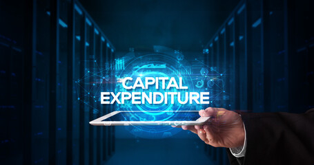 Person holding tablet, business concept