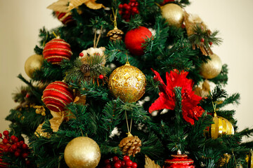 scene background with christmas tree and festive details