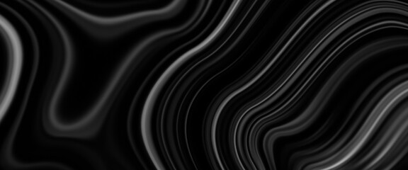 Black satin liquid background. Digital art abstract pattern. Abstract liquid metal close-up design. Smooth elegant black satin texture. Luxurious marble background design.