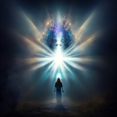 Fototapeta premium Healing images of awakening, enlightenment and awakening of consciousness. Uplifting portraits of wholeness and contemplation of the GodHead.