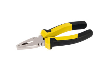 New yellow pliers isolated on a white background. Hand tools. Wire cutters.