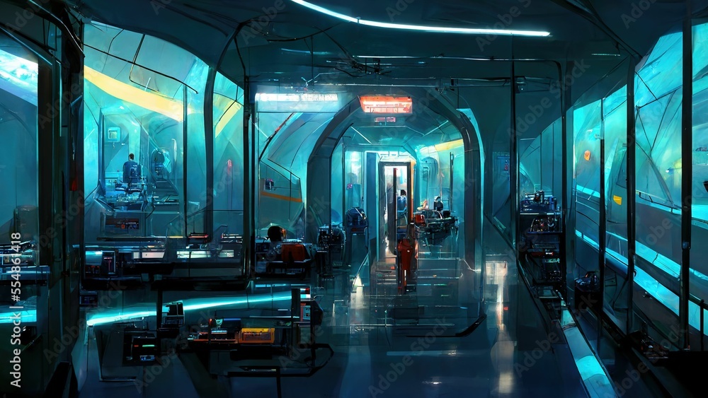 Poster scientific laboratory on space station. technology background and science concept ,made with generat