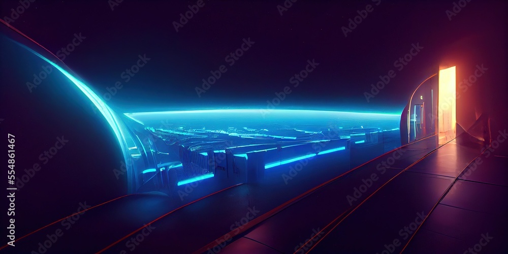 Poster planet orbiting space station, space view ,made with generative ai