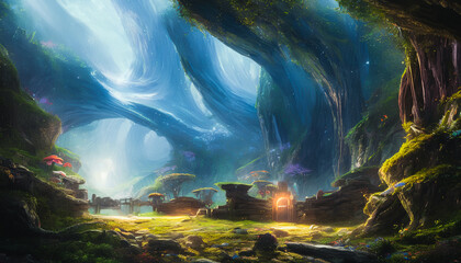 Fantasy landscape, surrealism. Tender and dreamy design, Generative AI