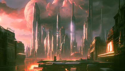 Concept of a cyberpunk metaverse city. Generative AI