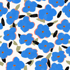 Big blue abstract flowers fabric seamless design. Trendy fashion textured pattern. High quality photo - 554862282