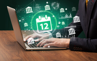 Business hand working on laptop, successful business concept