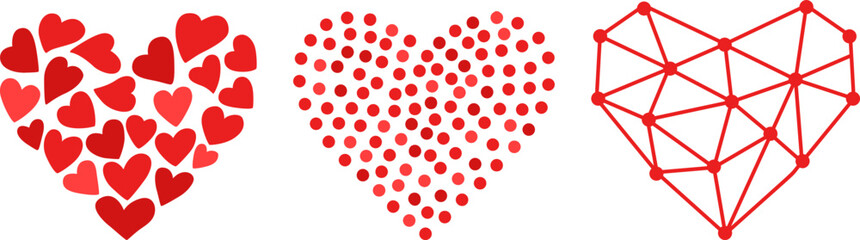 Vector Red Hearts Collection. Love Symbol. Valentines Graphic Shapes.