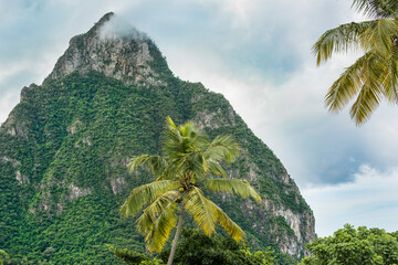 Saint Lucia Pitons panoramic view at Caribbean island