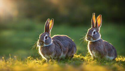 Cute bunny, rabbit in beautiful landscape, Generative AI