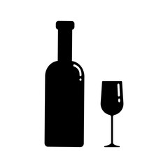 Set of alcohol bottle and glass silhouettes. Vector clip art isolate on white. Simple minimalist illustration in black color