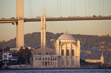Ortakoy Mosque along the Bosporus Strait in Istanbul, Turkey.