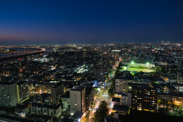 Fototapeta na wymiar 東京都江戸川区 タワーホール船堀展望室から見る夜の東京の住宅街