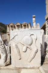 Ephesus, stone carving, Turkey. The archaeological site inscribed on the world heritage list in 2015