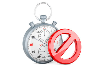 Stopwatch with forbidden symbol, 3D rendering