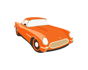 Retro car isolated on white background. 1953 Chevrolet Corvette. Orange vintage car
