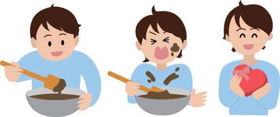 チョコレートを作る男の子のイラスト
