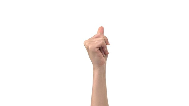 Isolated Woman Hand with Snapping Fingers Sign Symbol. White Screen Compositing. Pack of Gestures Movements on Keyed Chroma Key Background. Body Language.