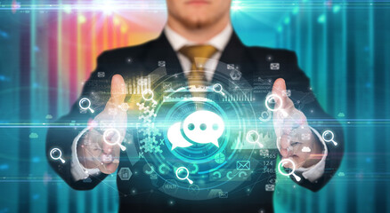 Businessman holding technology icon concept