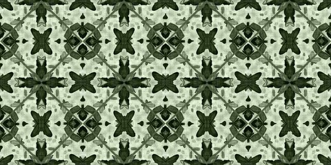 Wildflower green rustic damask seamless border. Geometric antique floral for vintage decorative edging. Vintage fashion repeat ribbon.