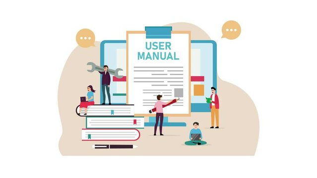 Group of people looking at user manual on computer