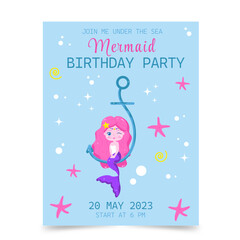 Invitation to a birthday party mermaid. Vector