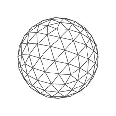 Low-poly ball perspective, round circle line geometric shape isolated vector outline lattice grid. Planet globe mathematics and geometry figure