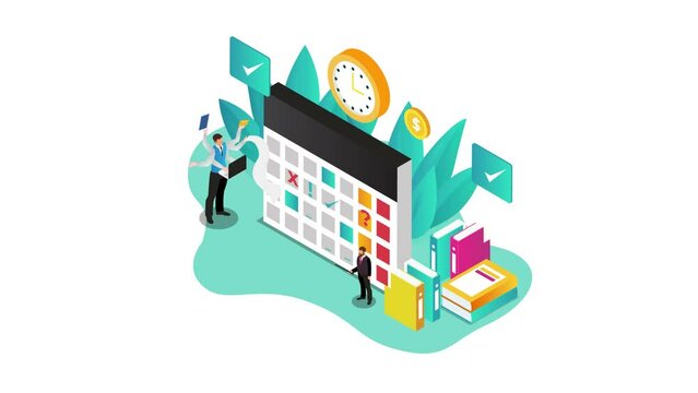 Two businessmen making schedule on the calendar